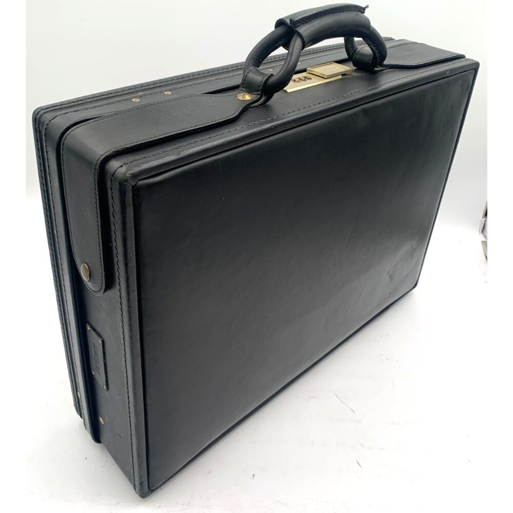 Vintage Hartmann Luggage Natural Belting Leather 18" Briefcase Made in USA Black